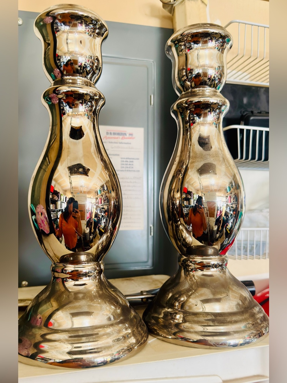 Metallic Silver Decorative Candle Holders - Set of 2
